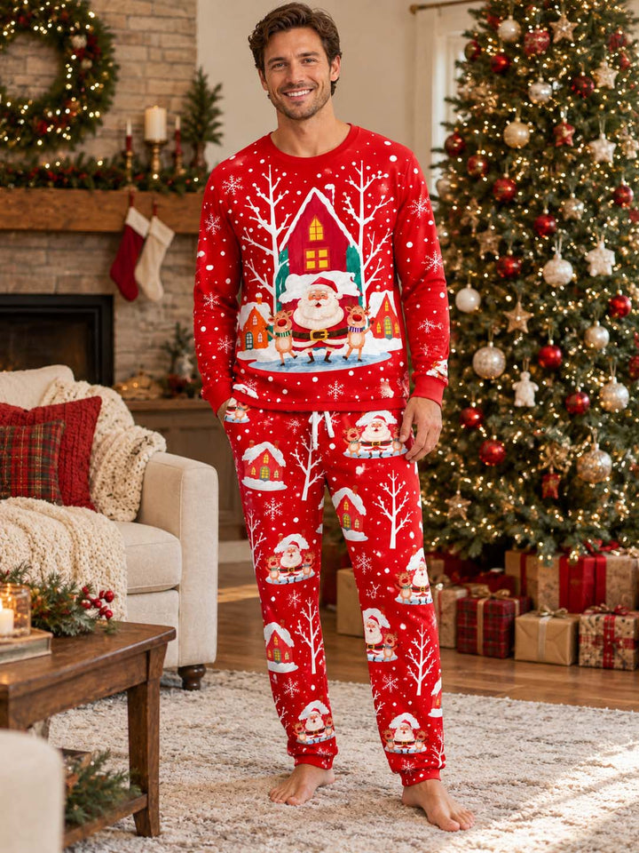 Santa Reindeer Winter Village Bamboo Men's Pajama Set