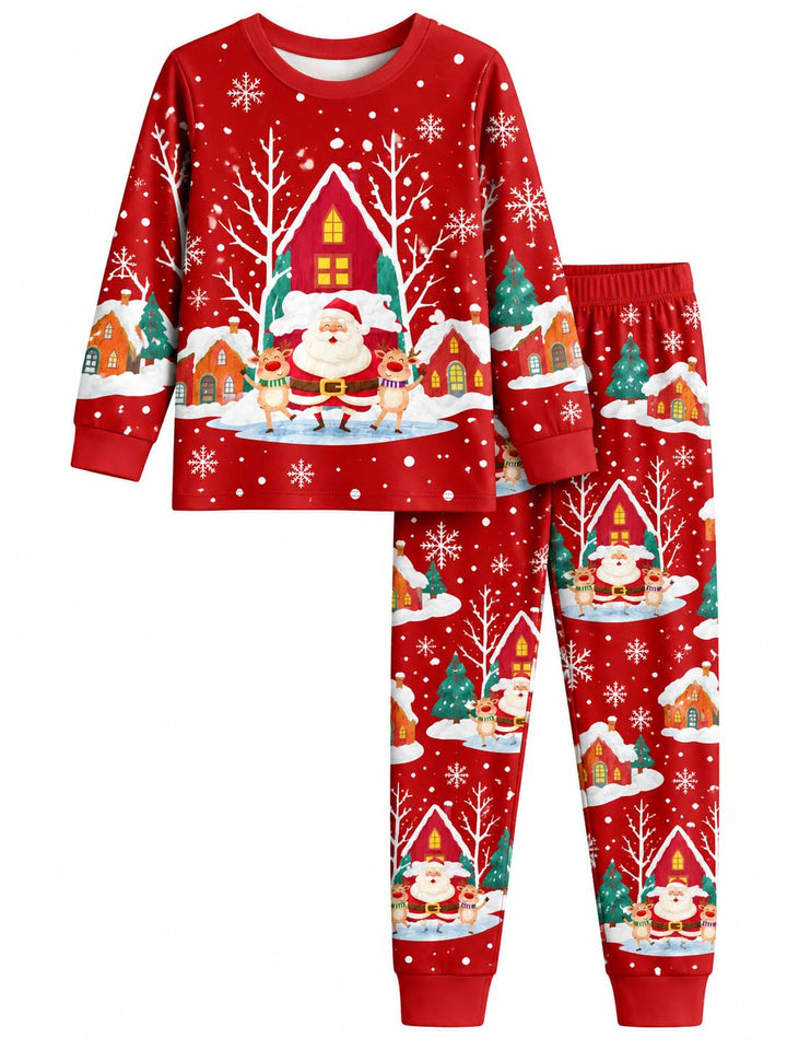 Santa Reindeer Winter Village Bamboo Two Piece Long Sleeve Pajama Set