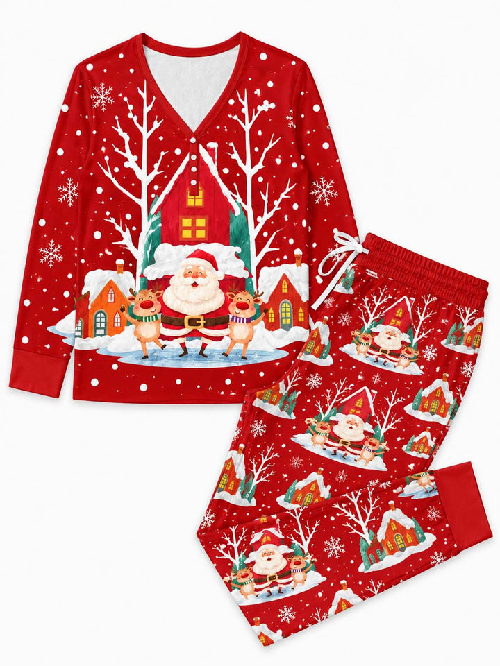 Santa Reindeer Winter Village Bamboo Women Pajama Set