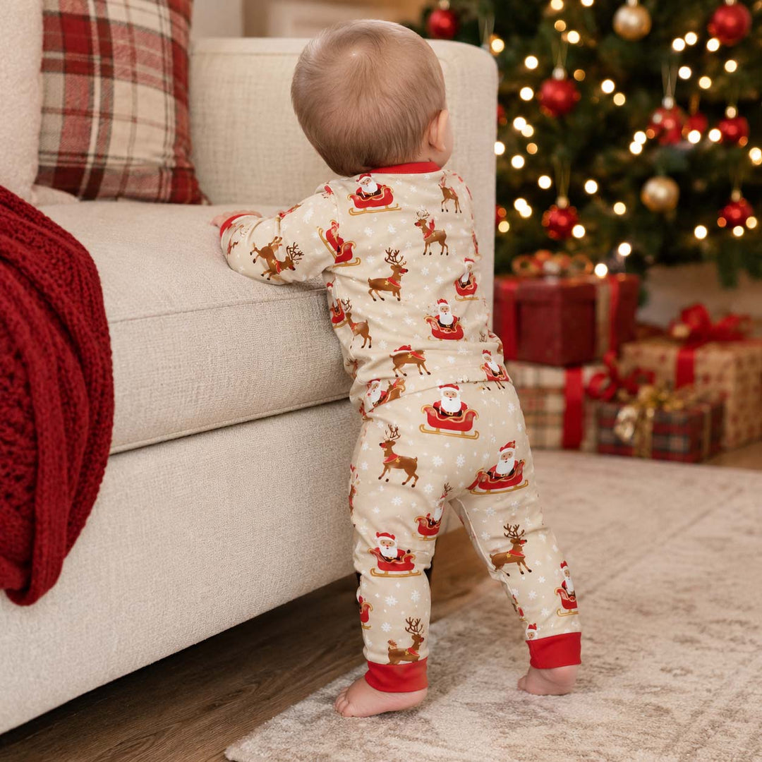 Santa and Reindeer Christmas Bamboo Two Piece Long Sleeve Pajama Set