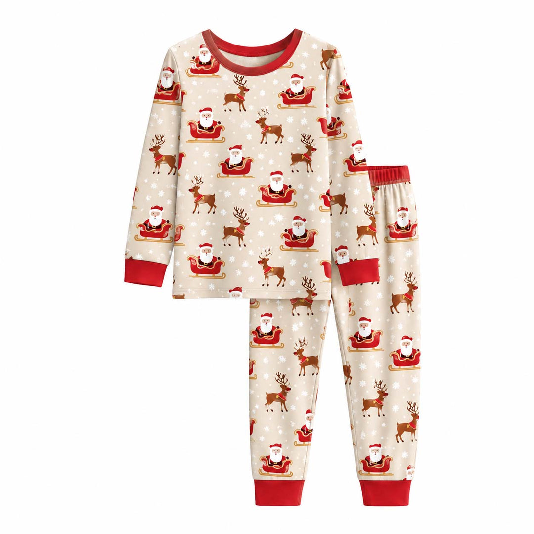 Santa and Reindeer Christmas Bamboo Two Piece Long Sleeve Pajama Set