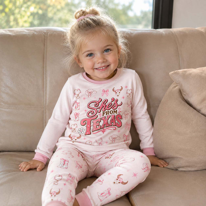 Shes From Texas Pink Cowgirl Bamboo Two Piece Long Sleeve Pajama Set