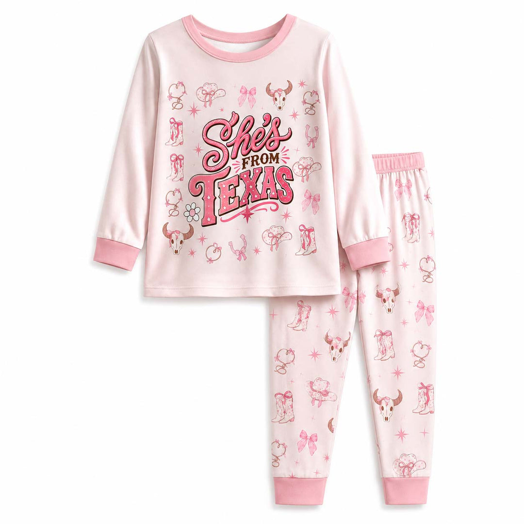 Shes From Texas Pink Cowgirl Bamboo Two Piece Long Sleeve Pajama Set