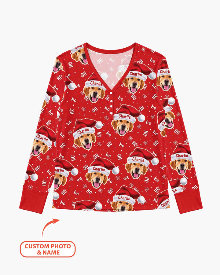 Custom Dog Photo Santa Claus Bamboo Women Pajama Set