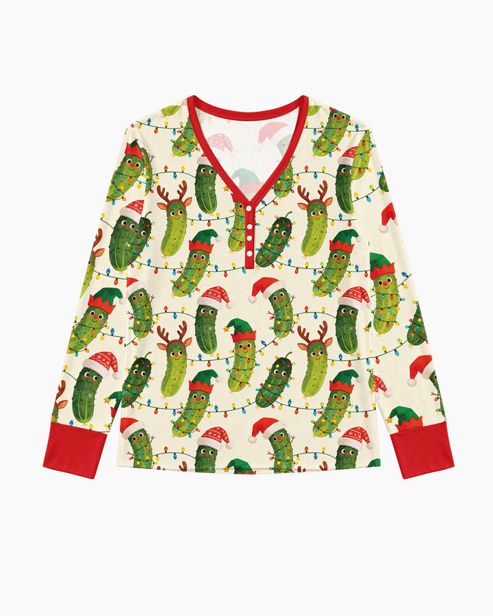 Cheerful Christmas Pickle Bamboo Women Pajama Set