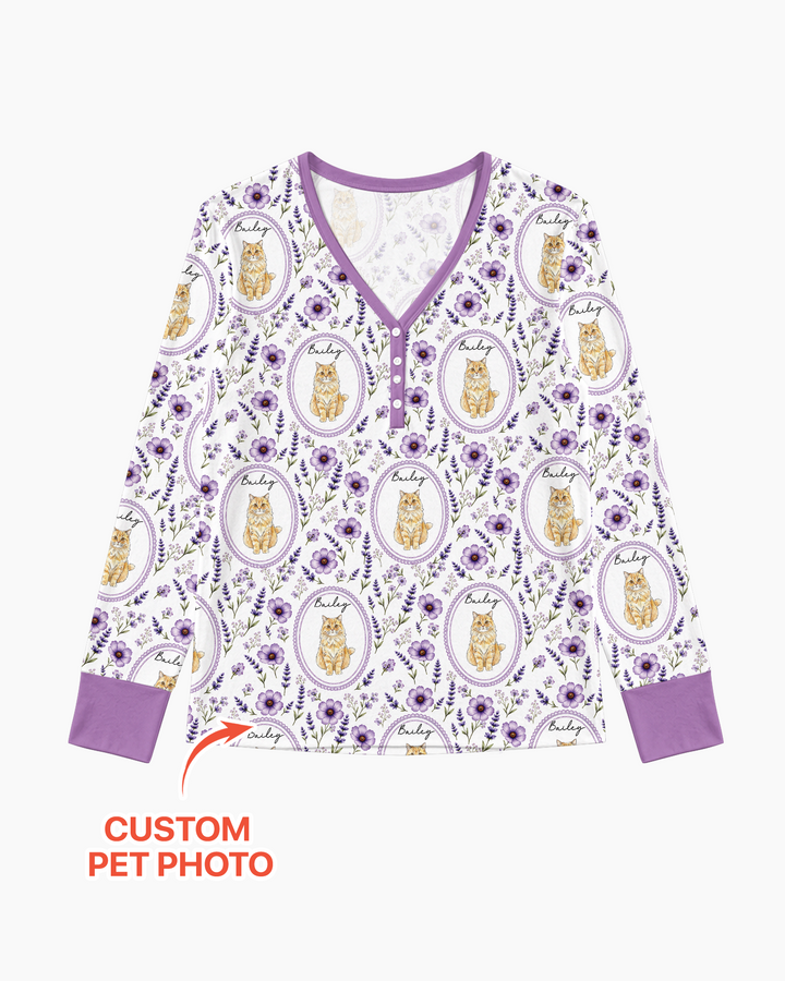 Custom Pet Photo Flower Garden Bamboo Women Pajama Set
