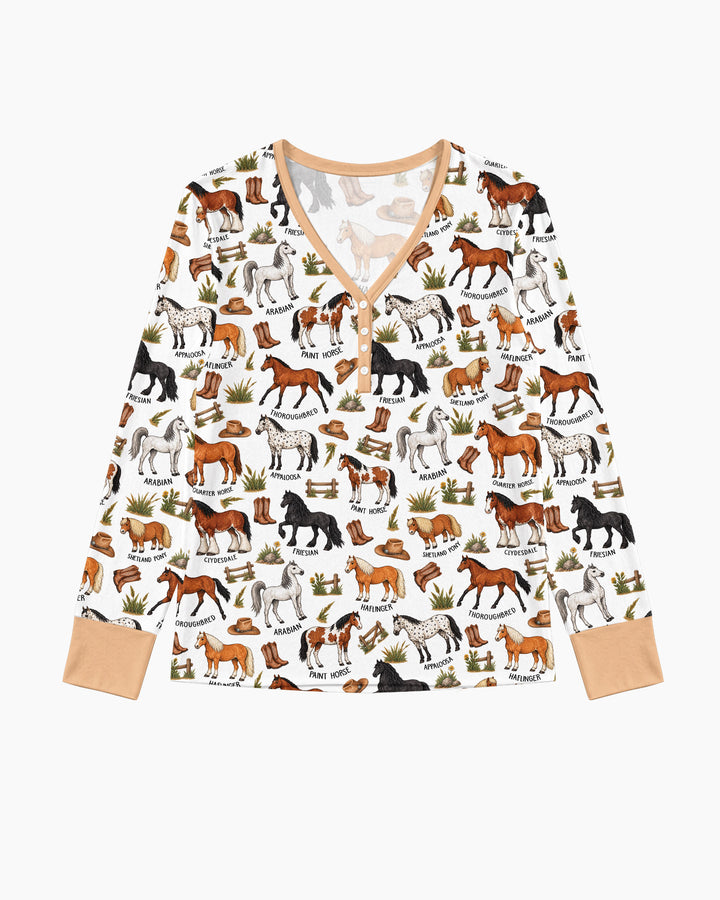 Types Of Horses Bamboo Women Pajama Set