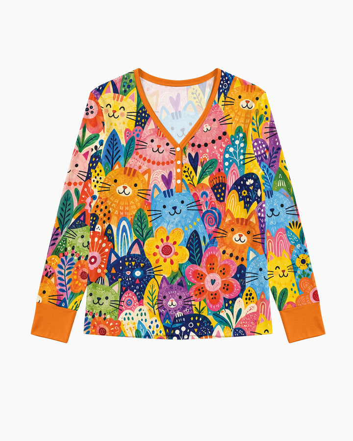Colorful Lovely Cat Bamboo Women Pajama Set