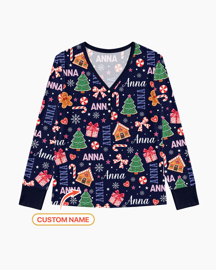 Custom Name Christmas Crew Family Matching Bamboo Women Pajama Set