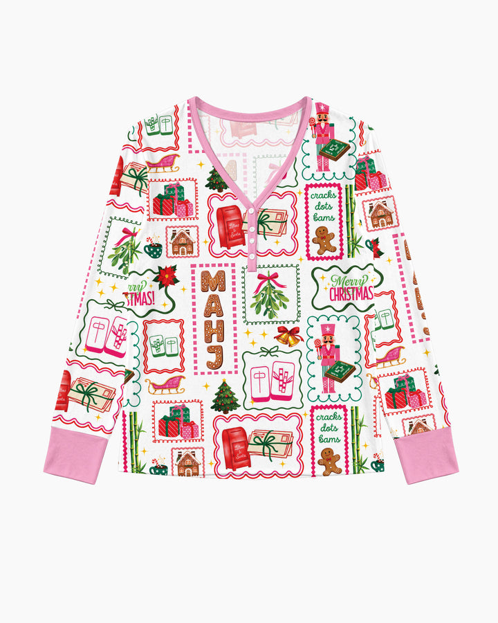 Preppy Christmas Mahjong Bamboo Women Pajama Set