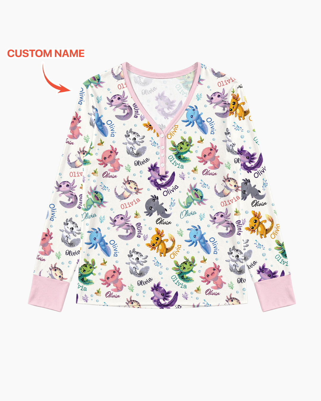 I Love You Axolotl Custom Name Bamboo Women Pajama Set