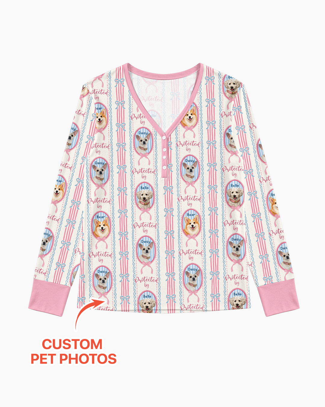 Custom Coquette Pet Photo Little Protector Bamboo Women Pajama Set