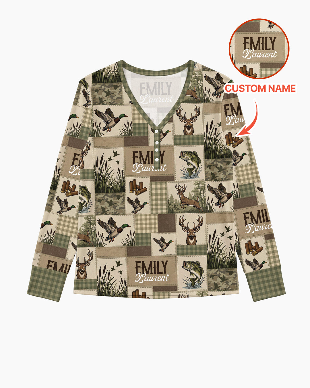 Personalized Hunting Patchwork Bamboo Women Pajama Set