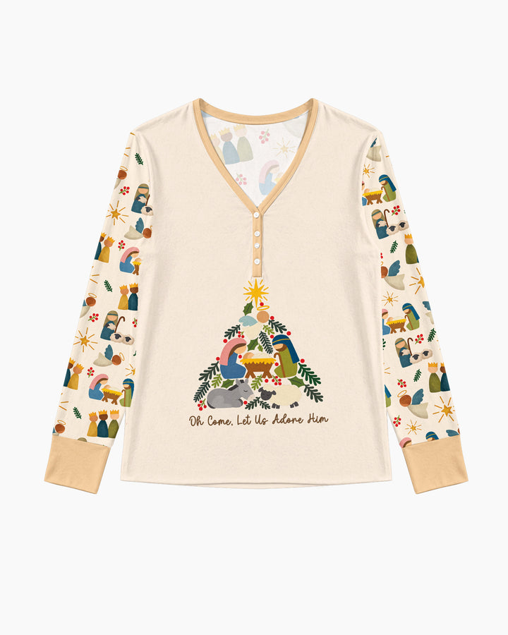 Oh Come, Let Us Adore Him Family Matching Bamboo Women Pajama Set
