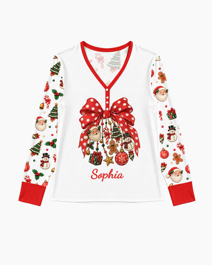 Custom Name Christmas The Bow Bamboo Women Pajama Set