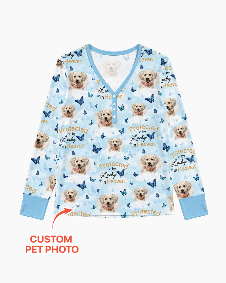 Custom Pet Photo Protected By Heaven Family Bamboo Women Pajama Set