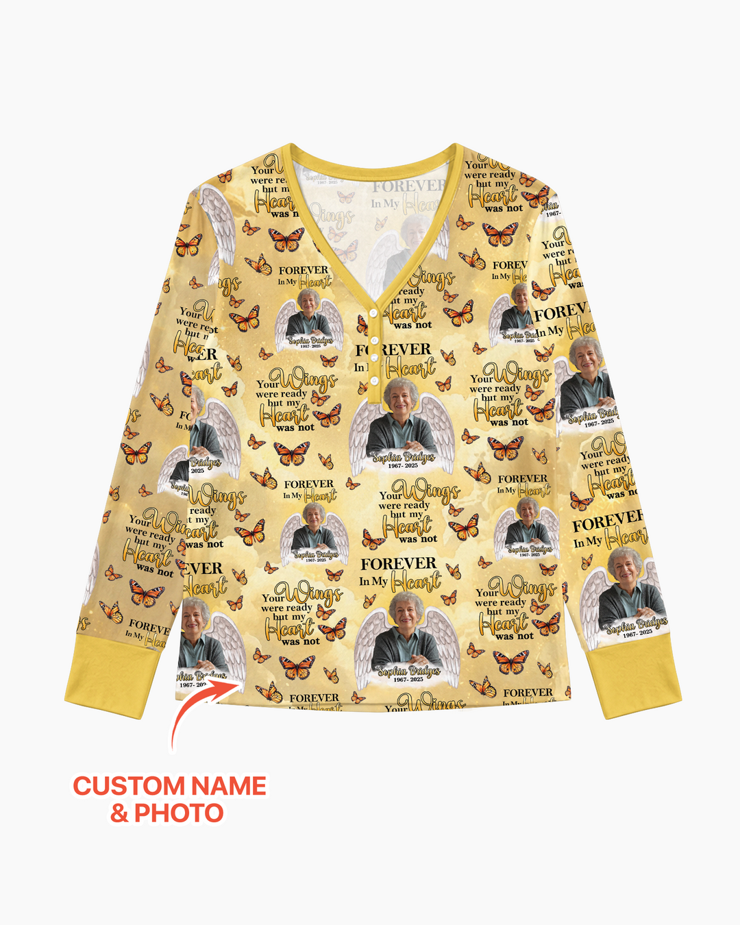 Custom Photo Forever In My Heart Family Matching Bamboo Women Pajama Set