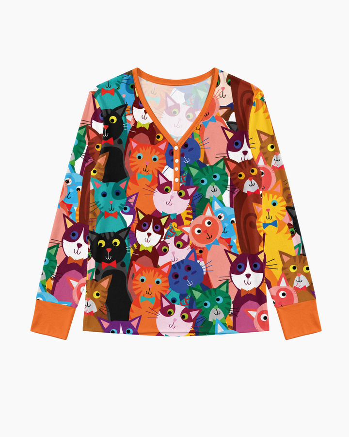 Colorful Cat Pattern Bamboo Women Pajama Set