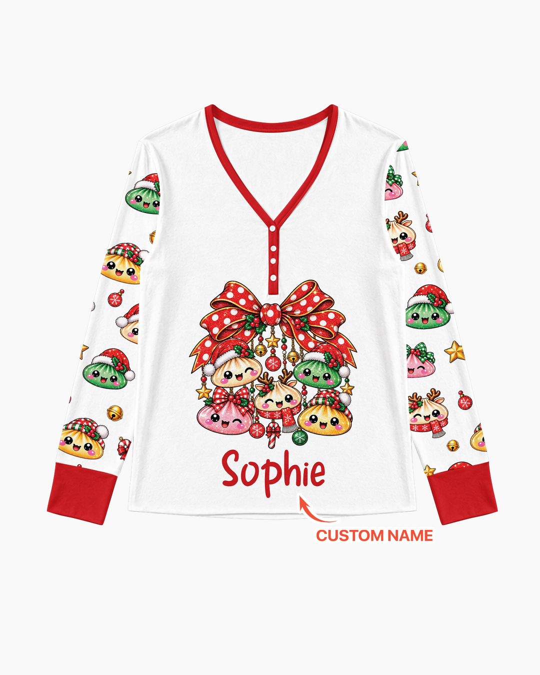 Custom Name Christmas Dumpling The Bow Bamboo Women Pajama Set