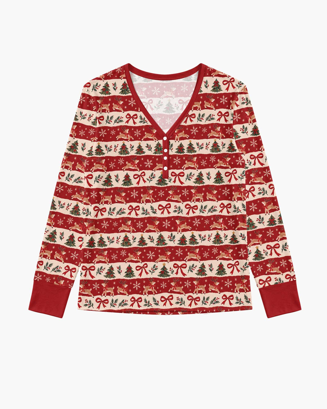 Vintage Reindeer Christmas Stripes Bamboo Women Pajama Set