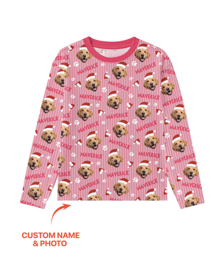 Custom Pet Photo Christmas Paws Stripe Bamboo Men's Pajama Set