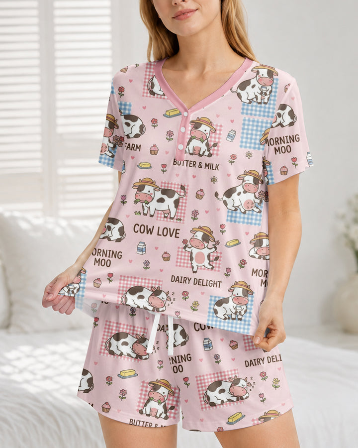 Drowned In Buttercream Bamboo Women Short Sleeve Short Pajama Set