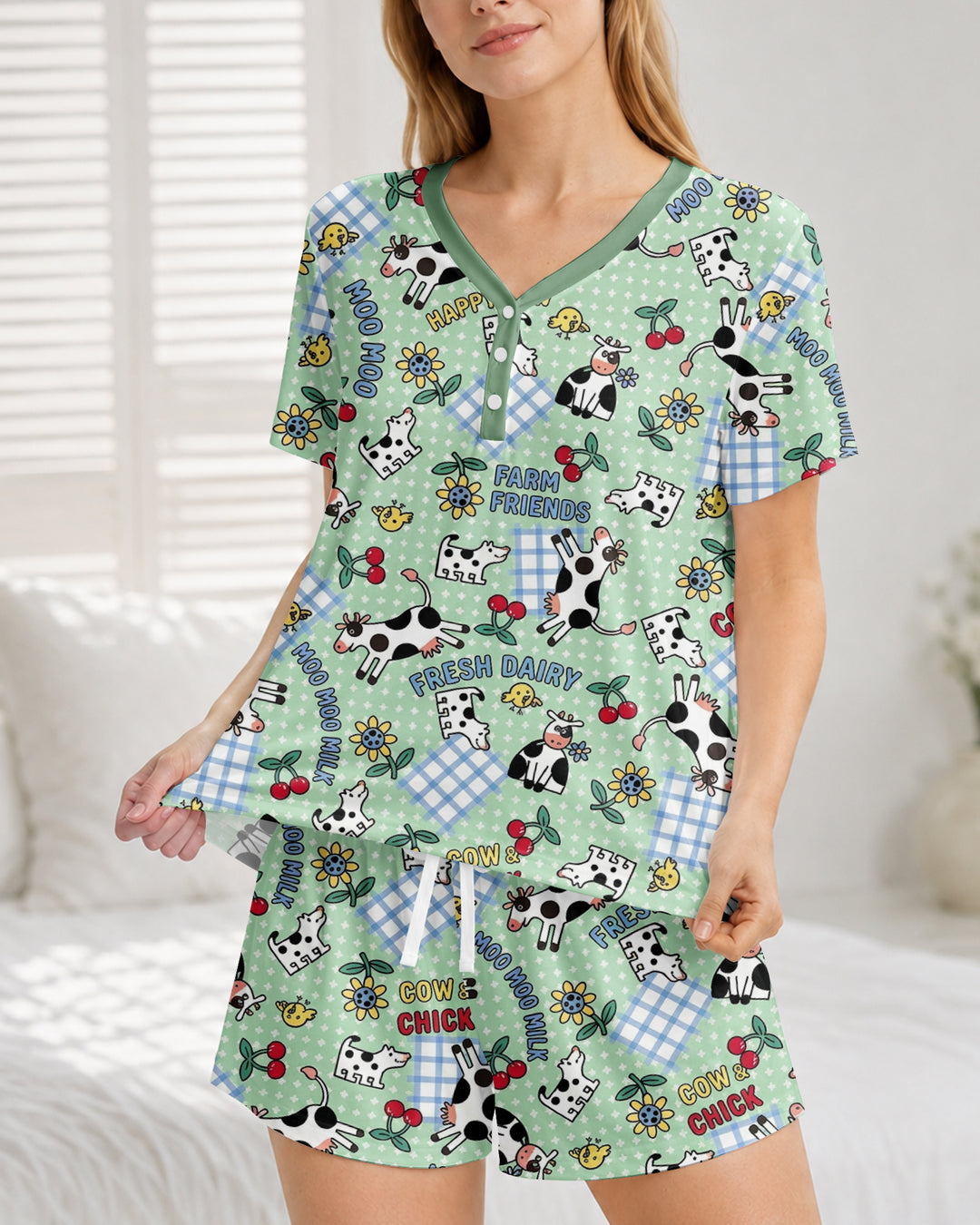 Moo Moo Chick Bamboo Women Short Sleeve Short Pajama Set