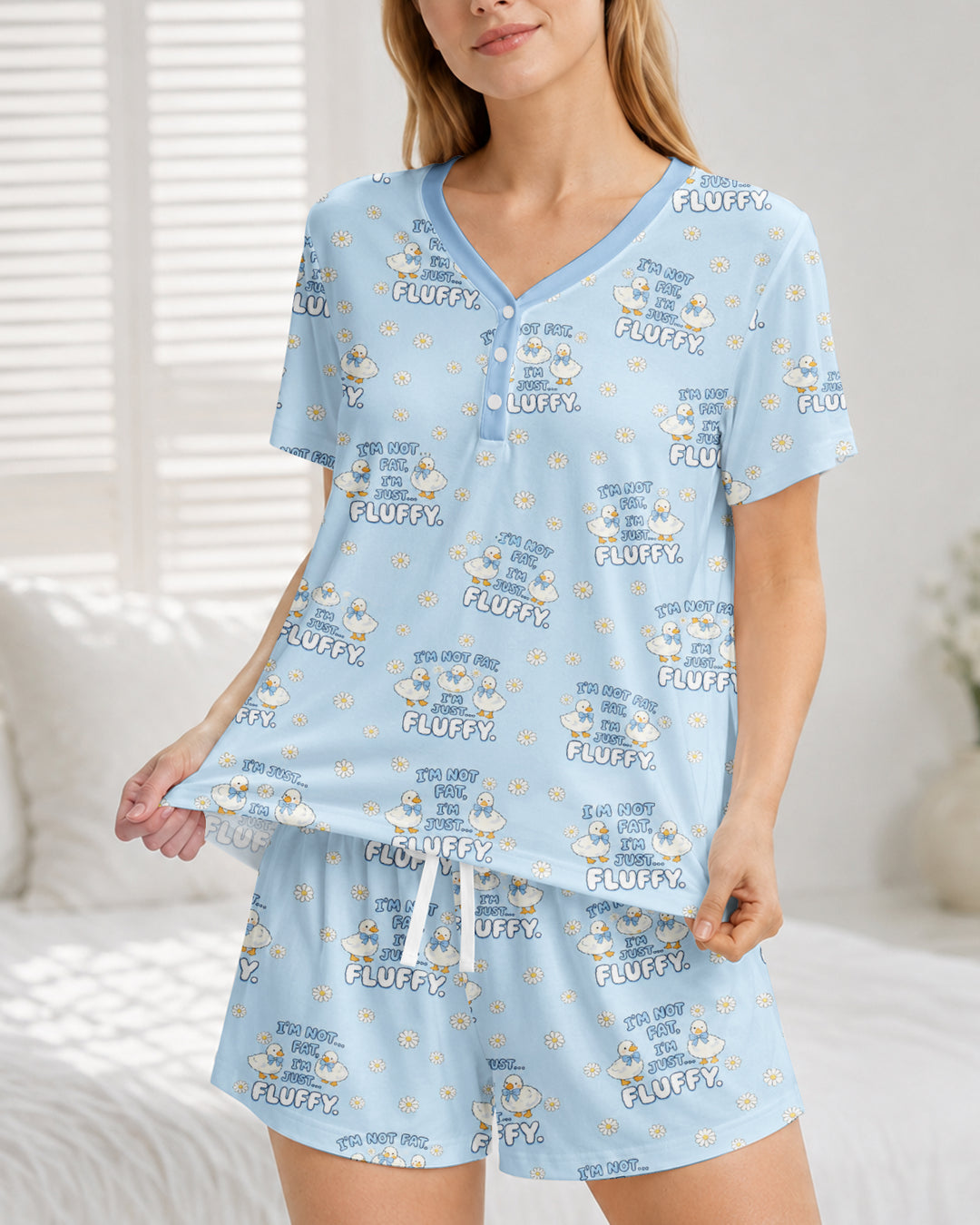 Not Fat Just Fluffy Bamboo Women Short Sleeve Short Pajama Set