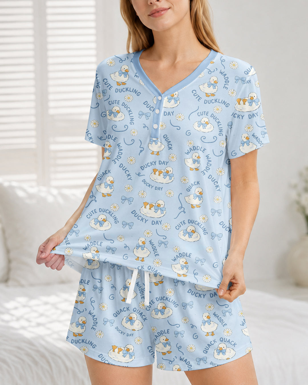 Happy Ducky Day Bamboo Women Short Sleeve Short Pajama Set