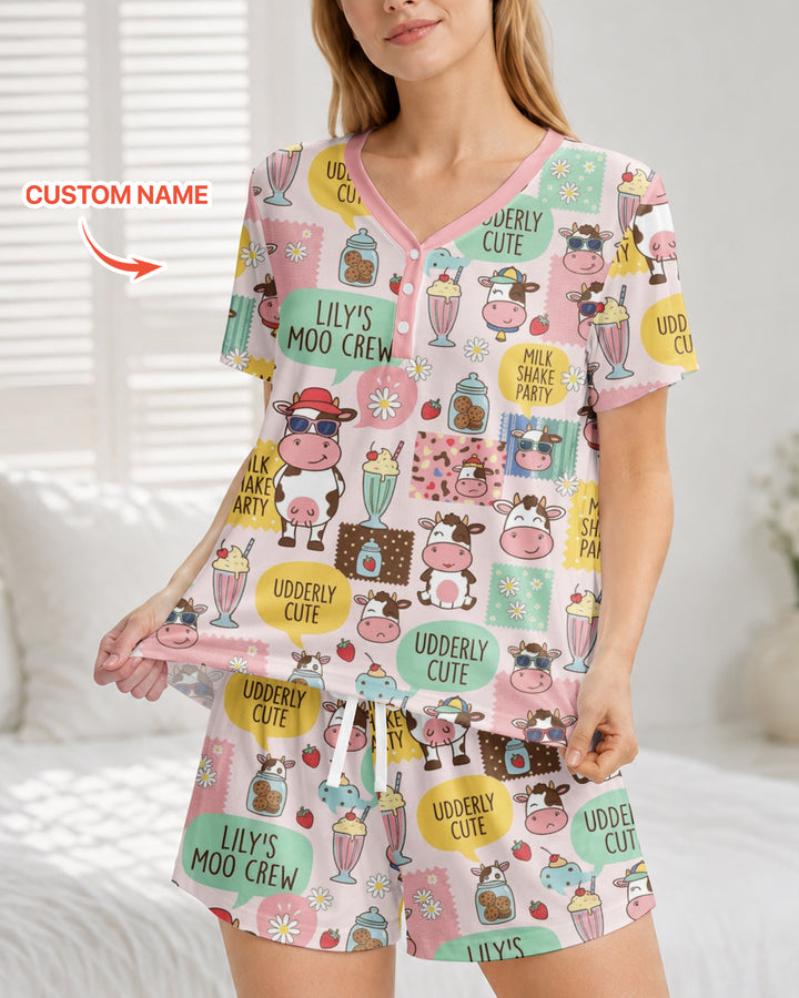 Custom Name The Milkshake Secret Society Bamboo Women Short Sleeve Short Pajama Set