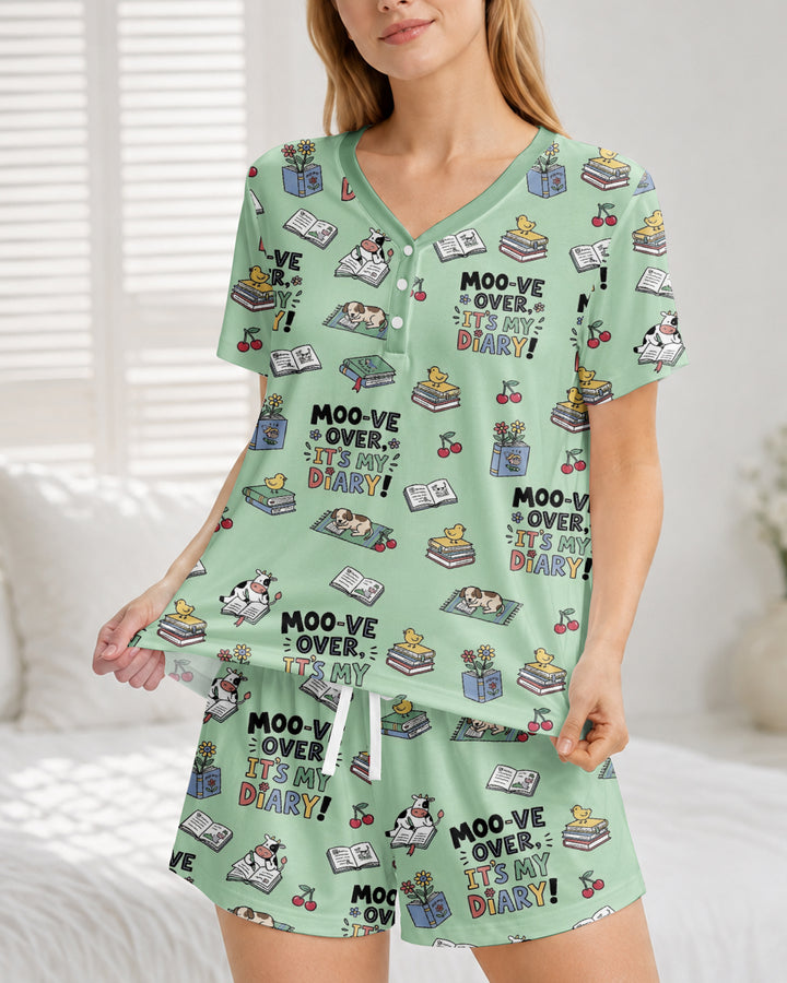 Moove Over Its My Diary Bamboo Women Short Sleeve Short Pajama Set