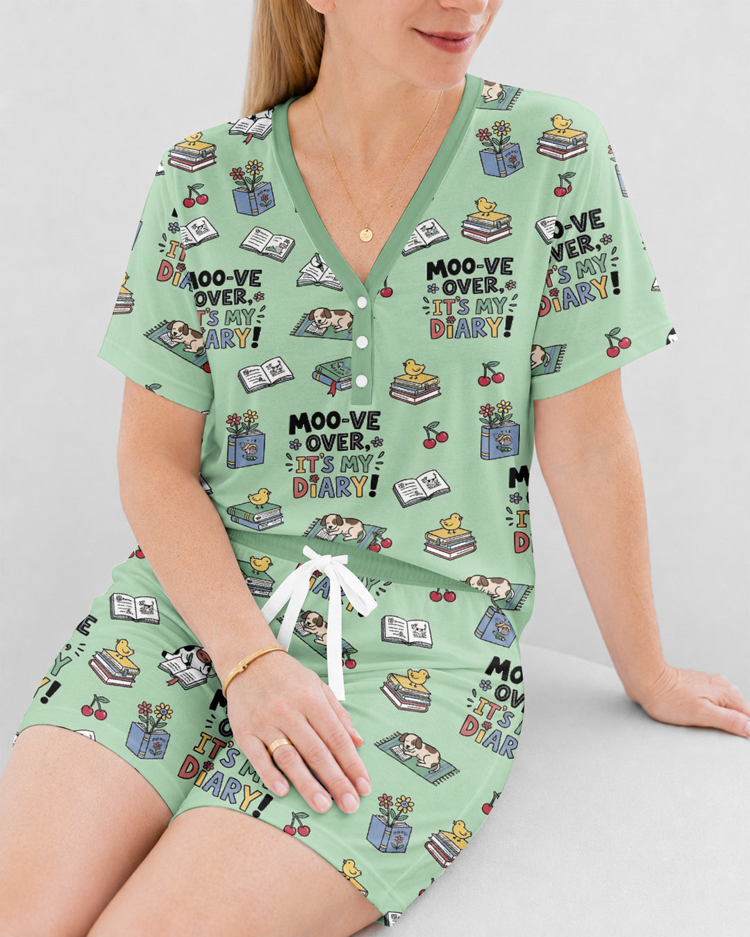 Moove Over Its My Diary Bamboo Women Short Sleeve Short Pajama Set