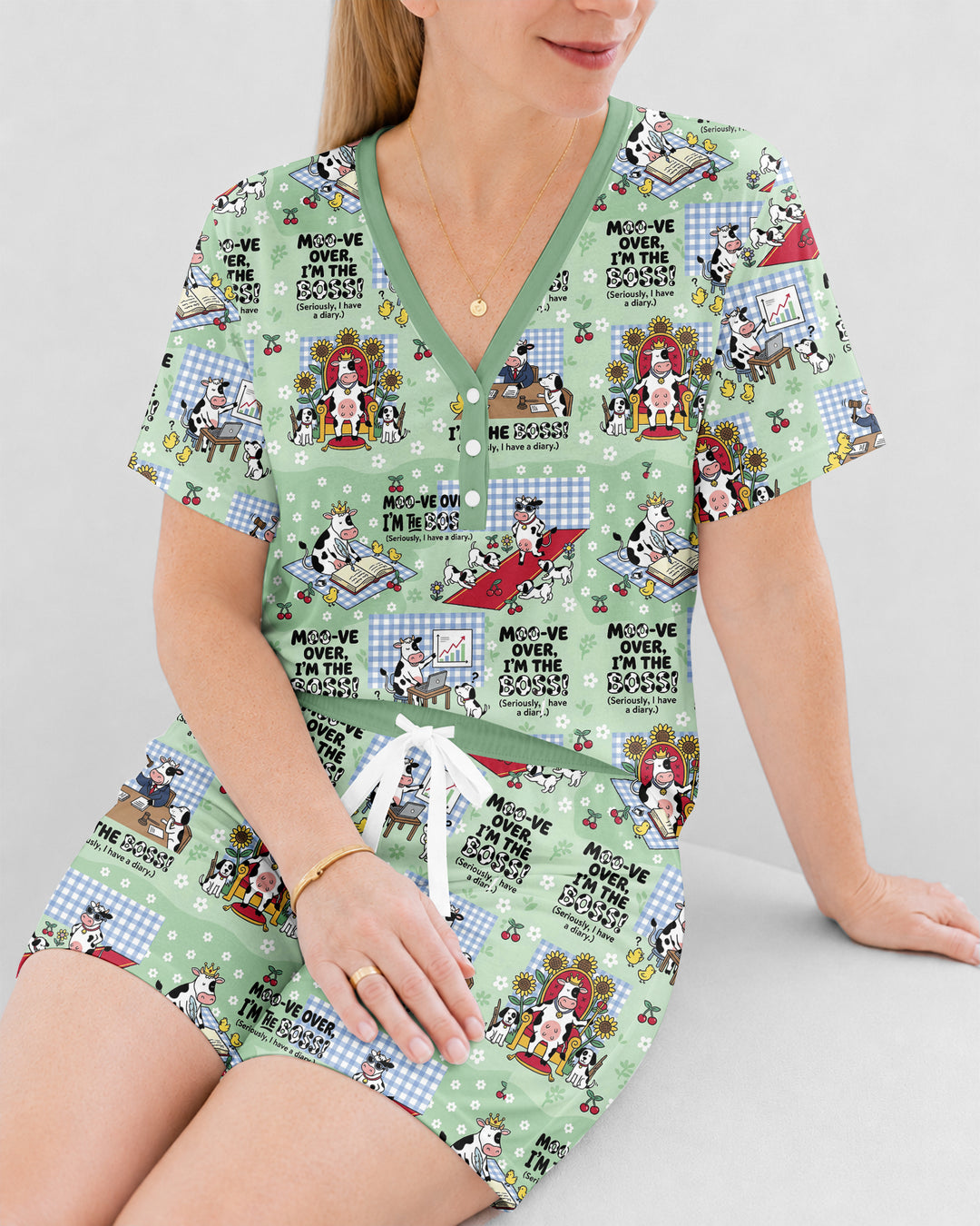 Moove Over Im The Boss Bamboo Women Short Sleeve Short Pajama Set