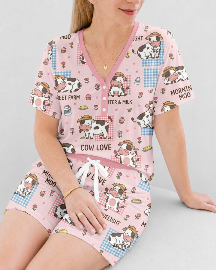 Drowned In Buttercream Bamboo Women Short Sleeve Short Pajama Set