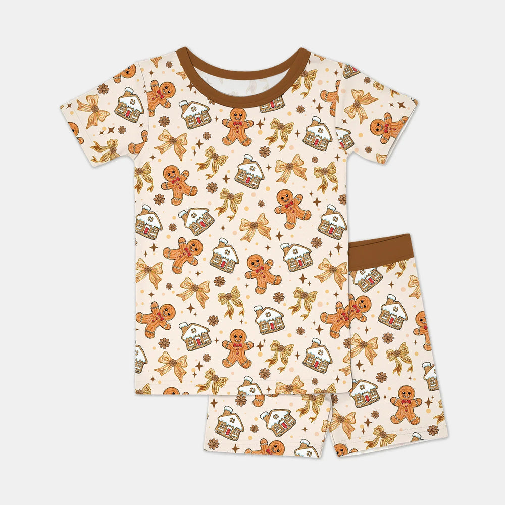 Brushstroke Gingerbread Two Piece Short Sleeve Shorts Pajama Set , Brushstroke Gingerbread Two Piece Short Sleeve Shorts Pajama Set - 12-18M