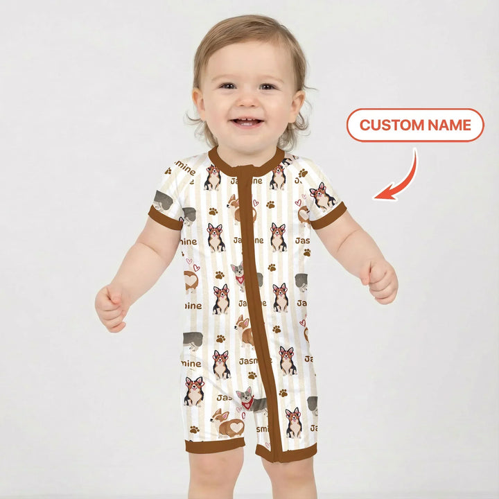 Custom Name Playful Corgis Family Matching Bamboo Shorty Zippy