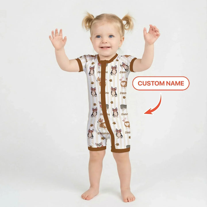 Custom Name Playful Corgis Family Matching Bamboo Shorty Zippy