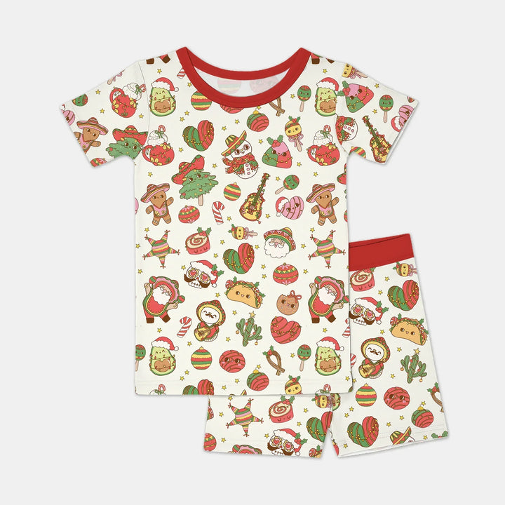 La Fiesta de Navidad Two Piece Short Sleeve Shorts Pajama Set , La Fiesta de Navidad Two Piece Short Sleeve Shorts Pajama Set - 12-18M / Red