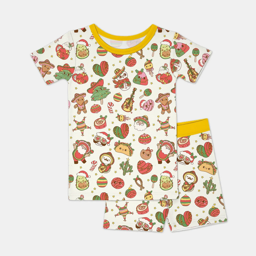 La Fiesta de Navidad Two Piece Short Sleeve Shorts Pajama Set , La Fiesta de Navidad Two Piece Short Sleeve Shorts Pajama Set - 12-18M / Yellow