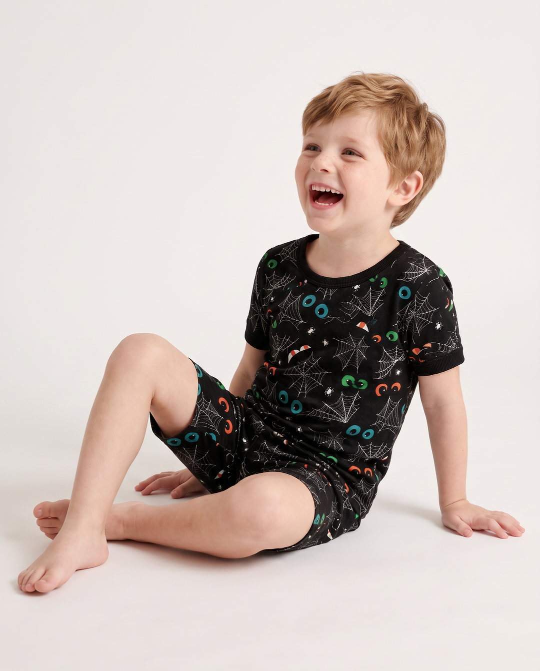 Im Dunkeln leuchtendes gruseliges Spinnennetz Bambus Zweiteiliger kurzer Pyjama mit Shorts