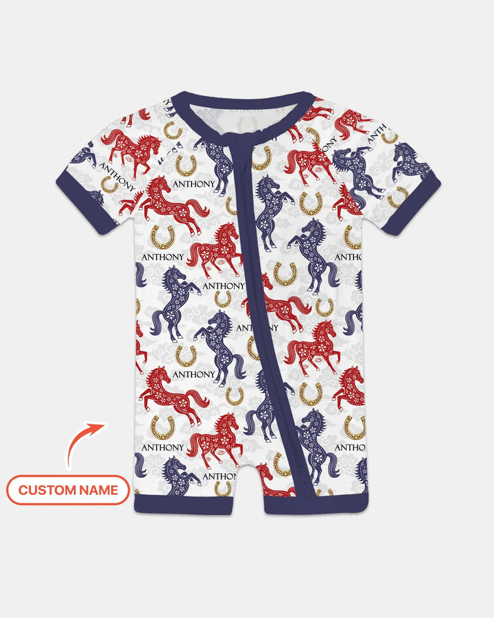 Custom Name Chinoiserie Horses Bamboo Shorty Zippy
