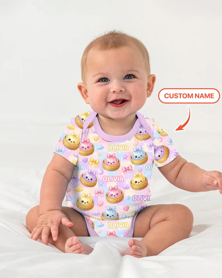 Custom Name Coquette Glitter Dumpling Bamboo Bodysuit