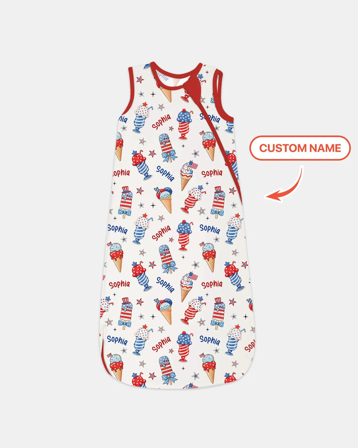 Custom Name Red, White & Ice Cream Bamboo Sleep Bag