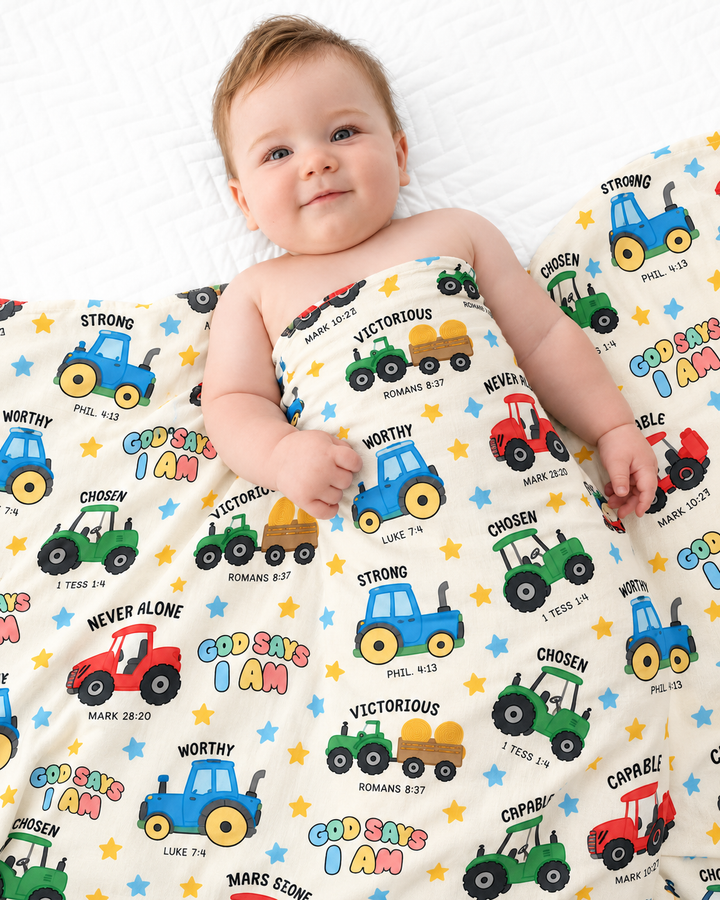 God Says I Am Farmer Tractor Bamboo Swaddle Blanket