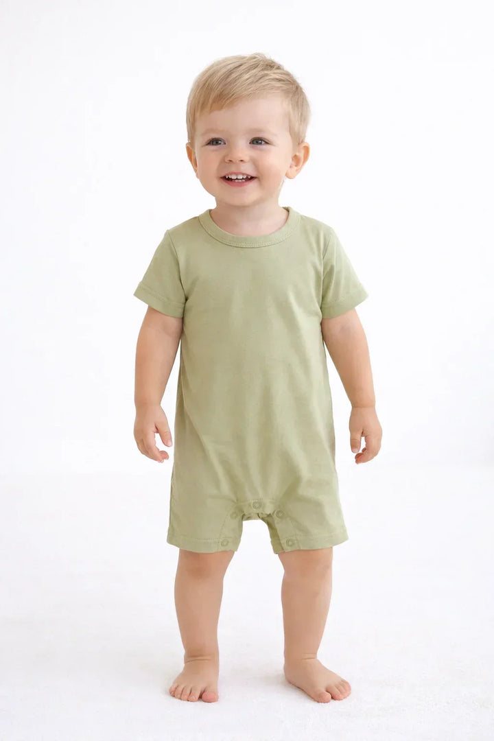 Custom Name Solid Bamboo Short Sleeve Snap Romper