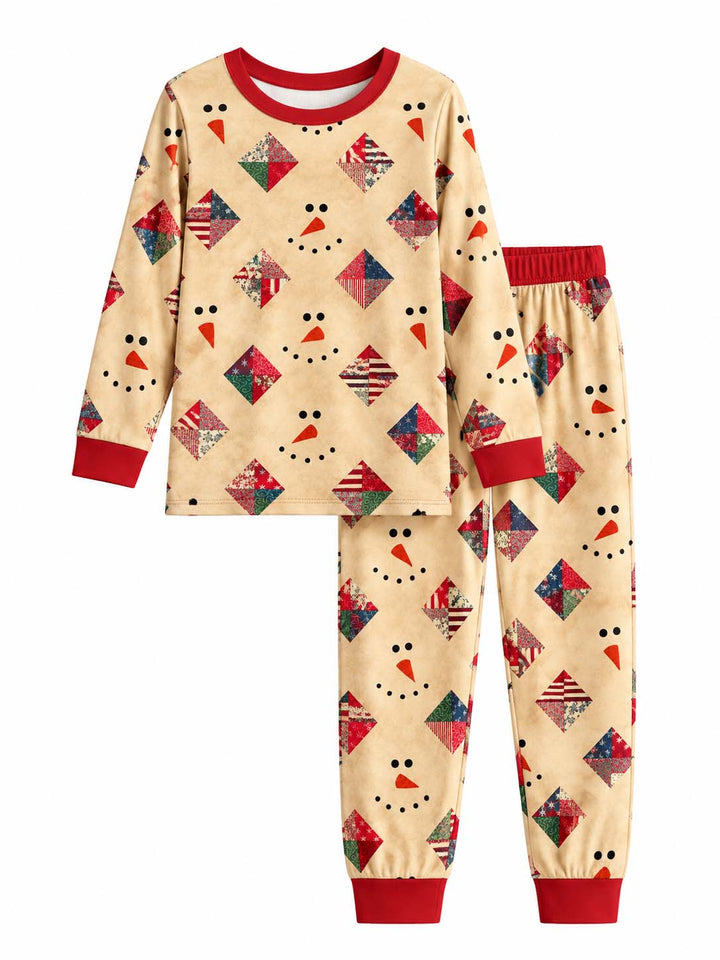 Snowman Faces Patchwork Bamboo Two Piece Long Sleeve Pajama Set