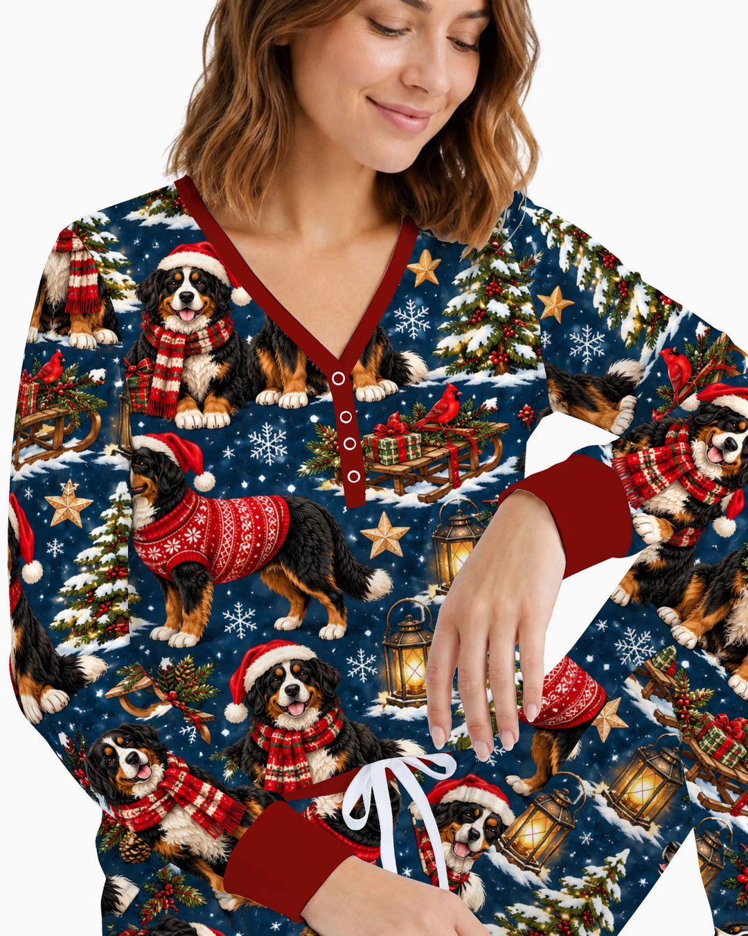 Snowy Bernese Christmas Bamboo Women Pajama Set