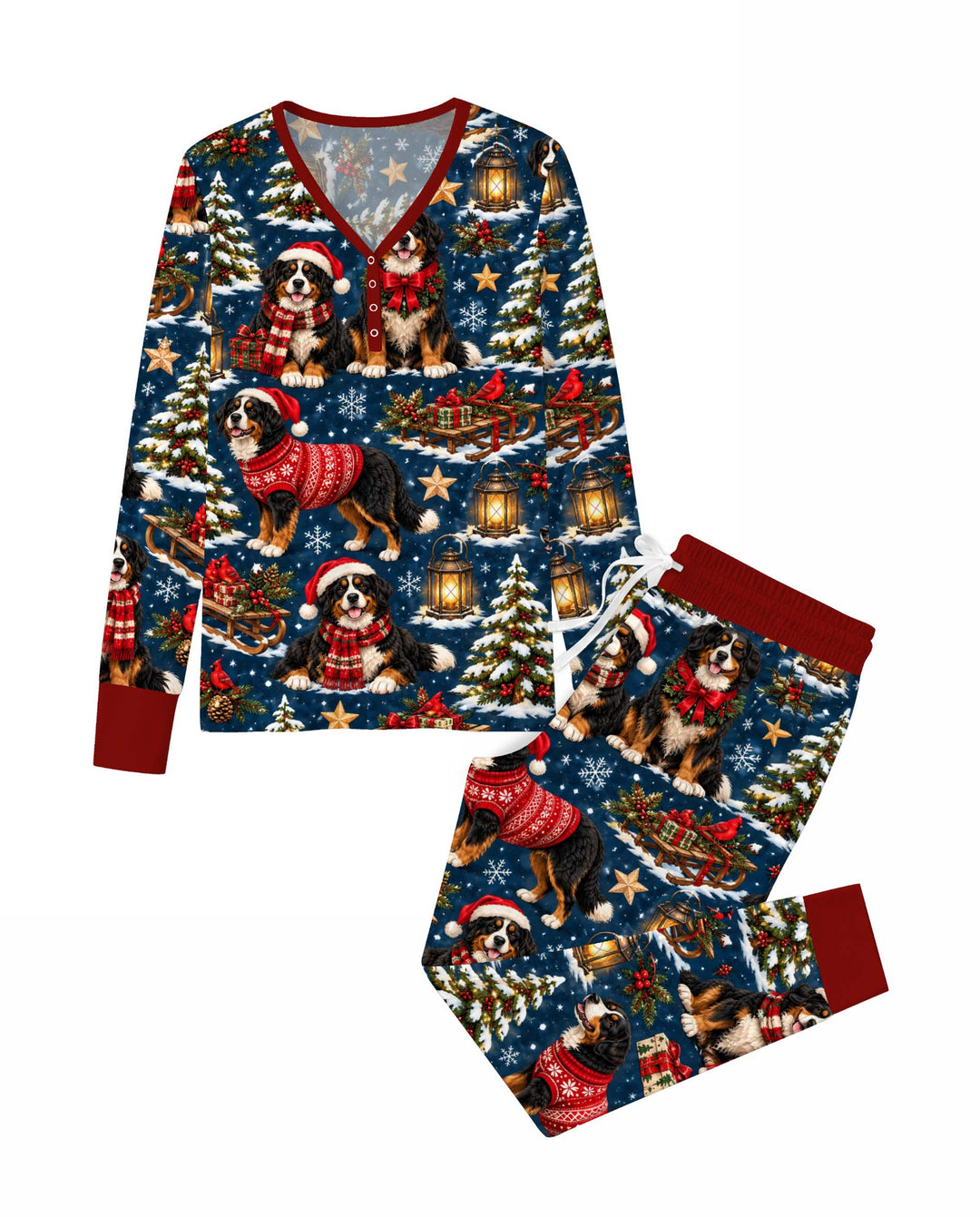 Snowy Bernese Christmas Bamboo Women Pajama Set