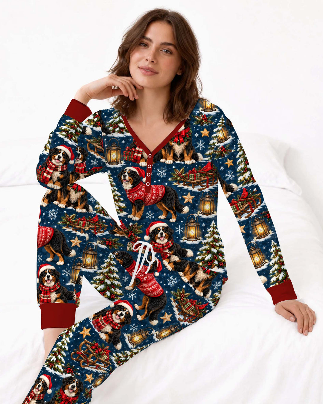 Snowy Bernese Christmas Bamboo Women Pajama Set