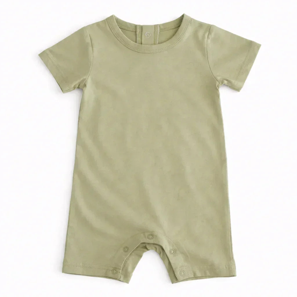 Custom Name Solid Bamboo Short Sleeve Snap Romper